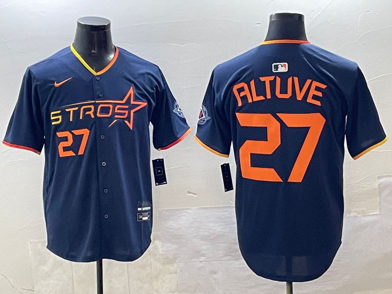 Men Houston Astros #27 Altuve Drak Blue Three generations Joint Name 2025 Nike MLB Jersey style 3